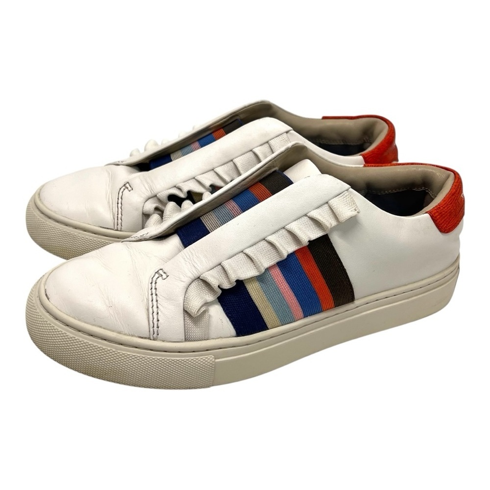 Tory Burch Sport Ruffle White Leather Stripes Sneakers Women’s 6.5